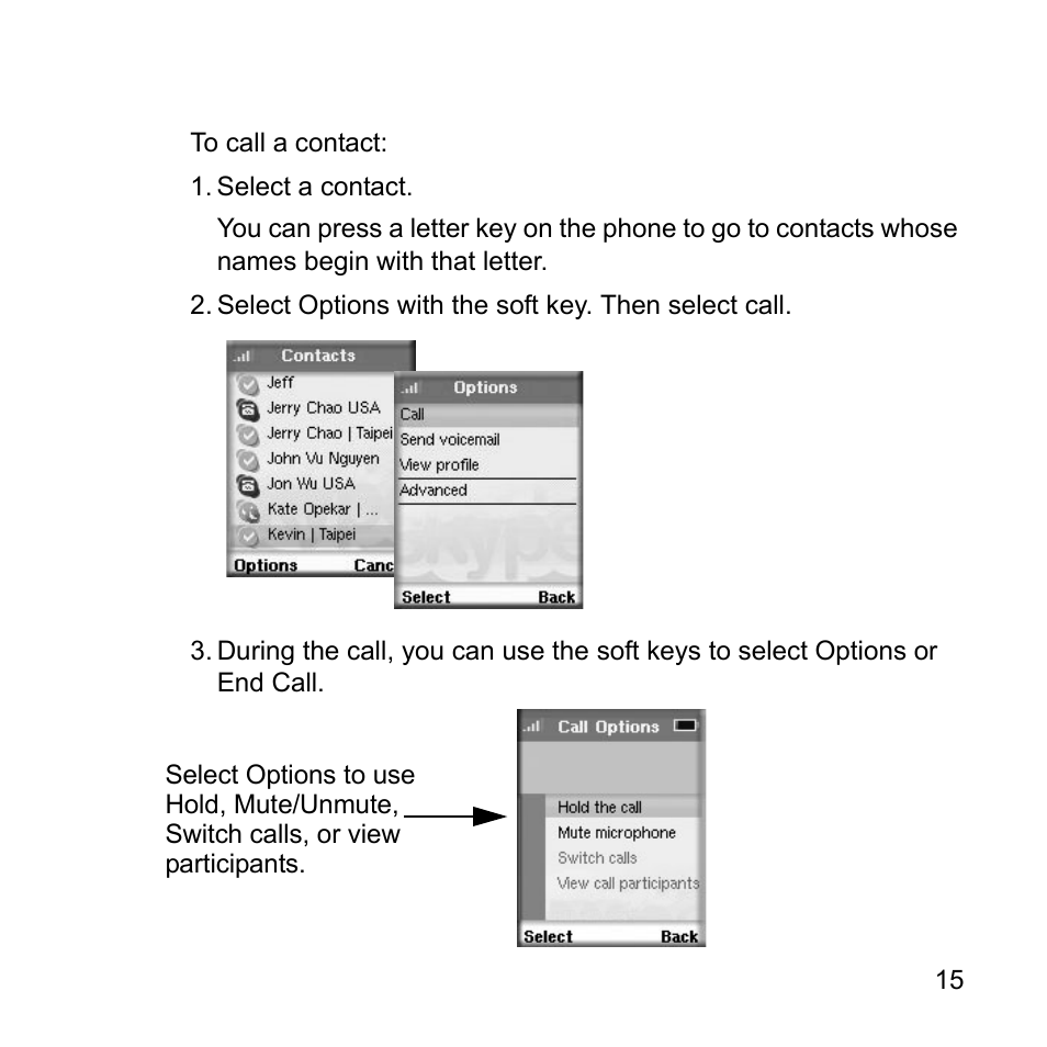 Call a contact | NETGEAR Skype SPH101 User Manual | Page 19 / 56
