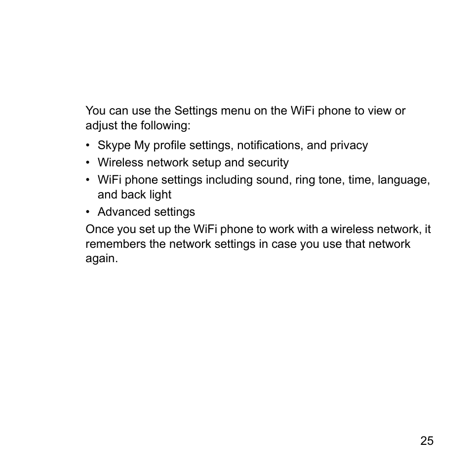 Settings and wireless networks | NETGEAR Skype SPH101 User Manual | Page 29 / 56