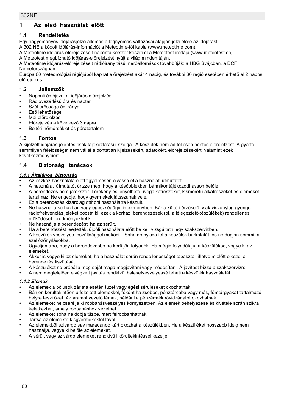 1az elsę használat elętt | National Geographic Weather Forecast 302 NE User Manual | Page 100 / 128