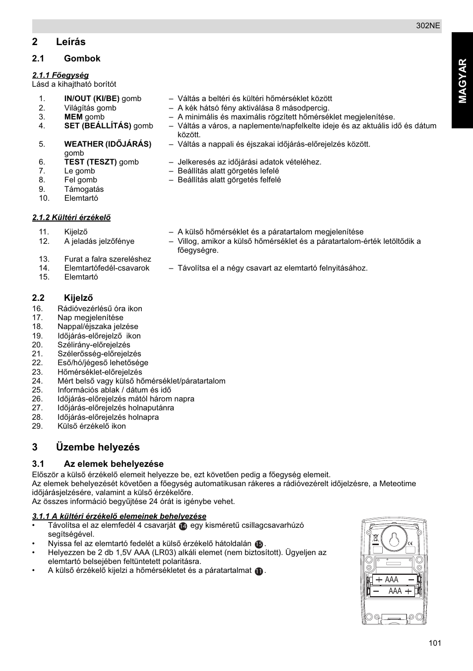 Magyar, 2leírás, 3üzembe helyezés | National Geographic Weather Forecast 302 NE User Manual | Page 101 / 128