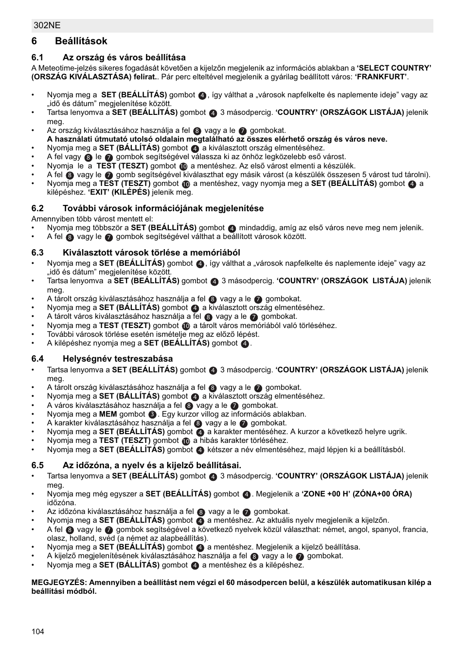 6beállítások | National Geographic Weather Forecast 302 NE User Manual | Page 104 / 128