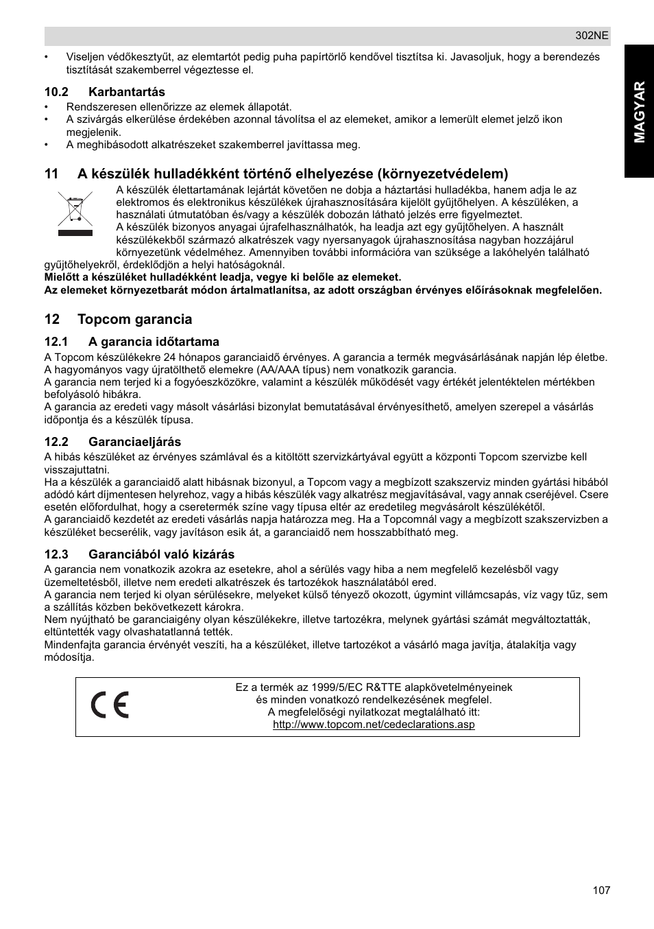 Magyar, 12 topcom garancia | National Geographic Weather Forecast 302 NE User Manual | Page 107 / 128