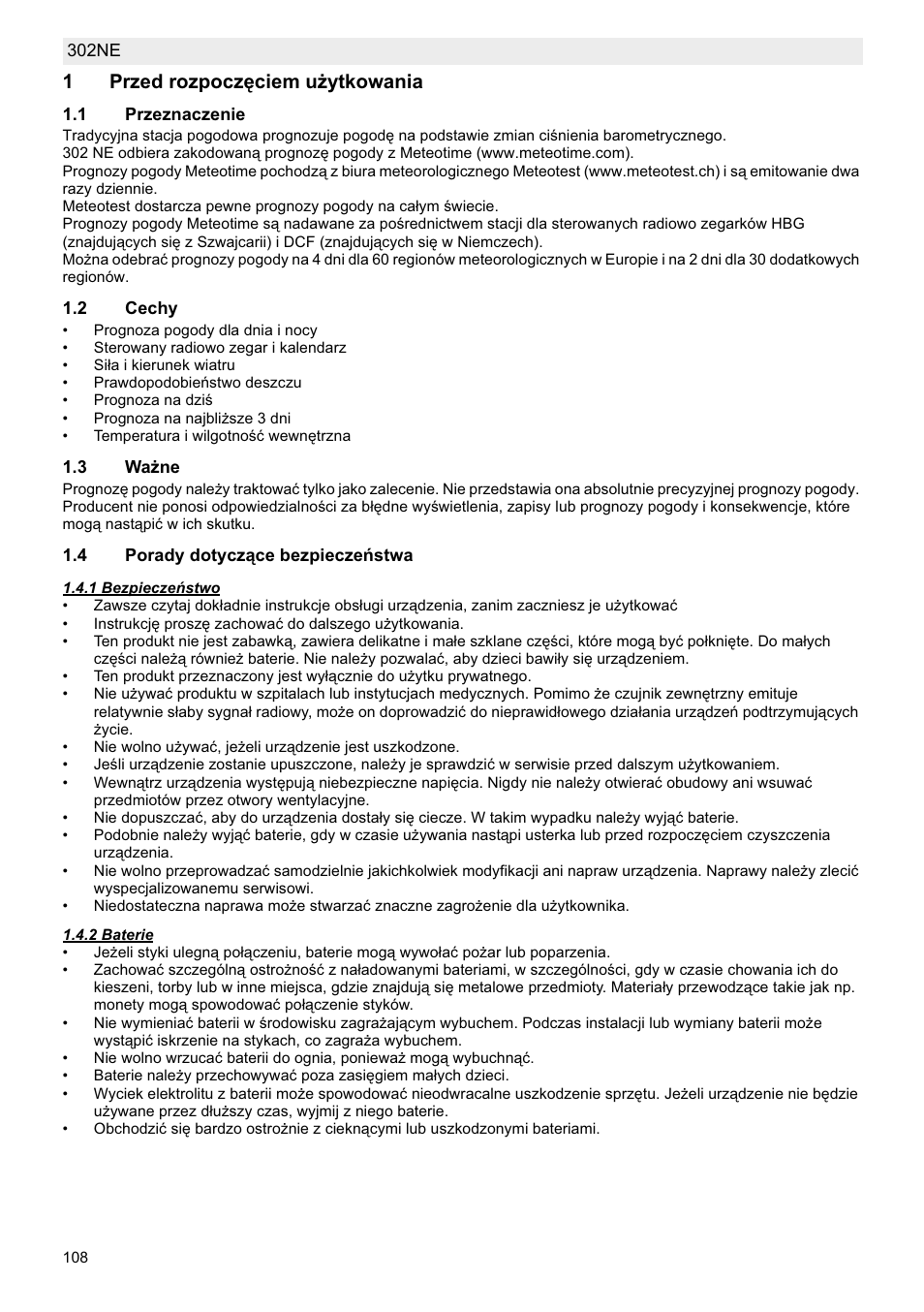 1przed rozpoczċciem uīytkowania | National Geographic Weather Forecast 302 NE User Manual | Page 108 / 128