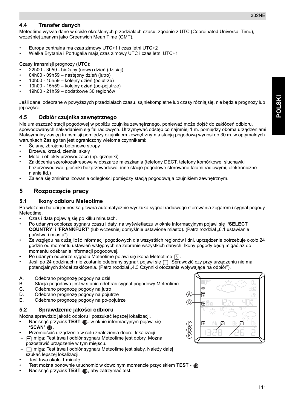 Polski, 5rozpoczċcie pracy | National Geographic Weather Forecast 302 NE User Manual | Page 111 / 128