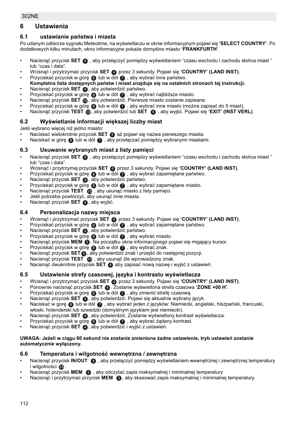 6ustawienia | National Geographic Weather Forecast 302 NE User Manual | Page 112 / 128