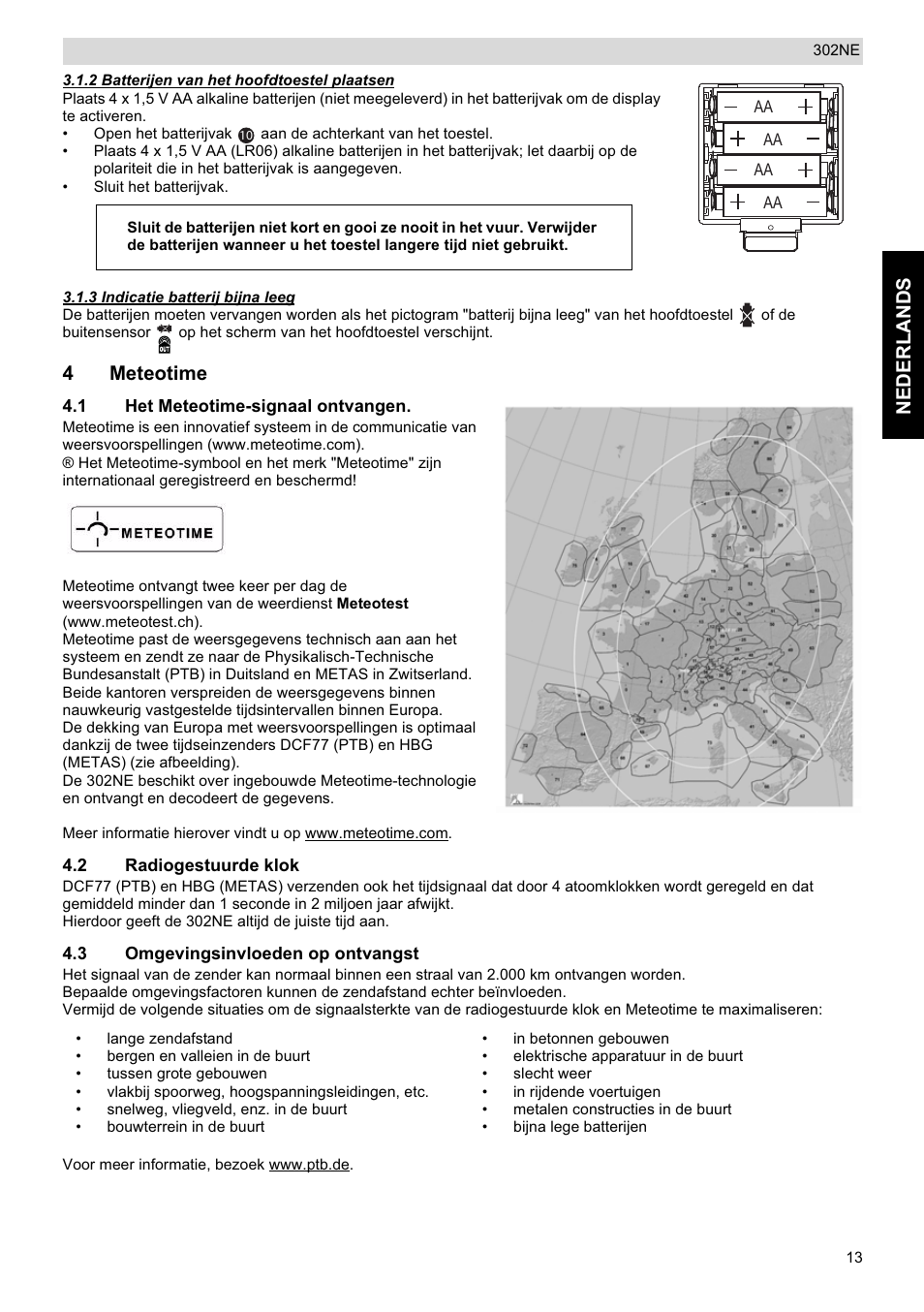 Nederlands, 4meteotime | National Geographic Weather Forecast 302 NE User Manual | Page 13 / 128