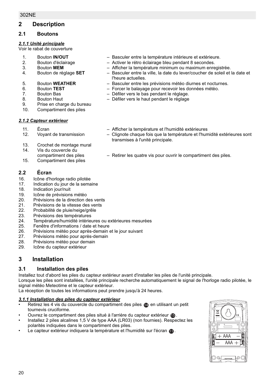2description, 3installation | National Geographic Weather Forecast 302 NE User Manual | Page 20 / 128