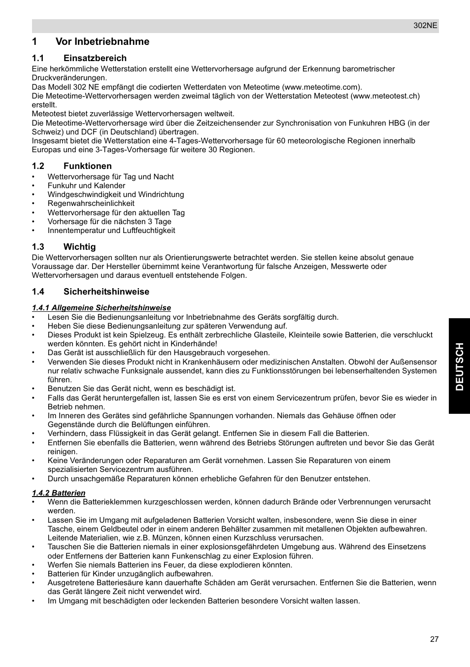 Deutsch, 1vor inbetriebnahme | National Geographic Weather Forecast 302 NE User Manual | Page 27 / 128