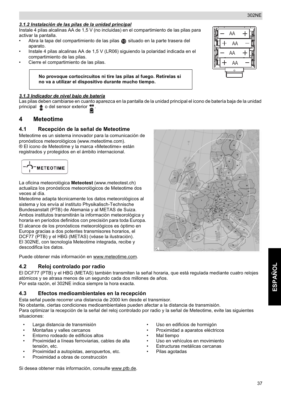 Español, 4meteotime | National Geographic Weather Forecast 302 NE User Manual | Page 37 / 128