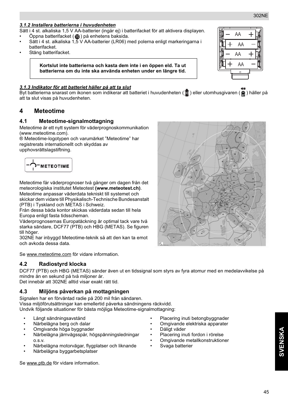 Sve nska, 4meteotime | National Geographic Weather Forecast 302 NE User Manual | Page 45 / 128