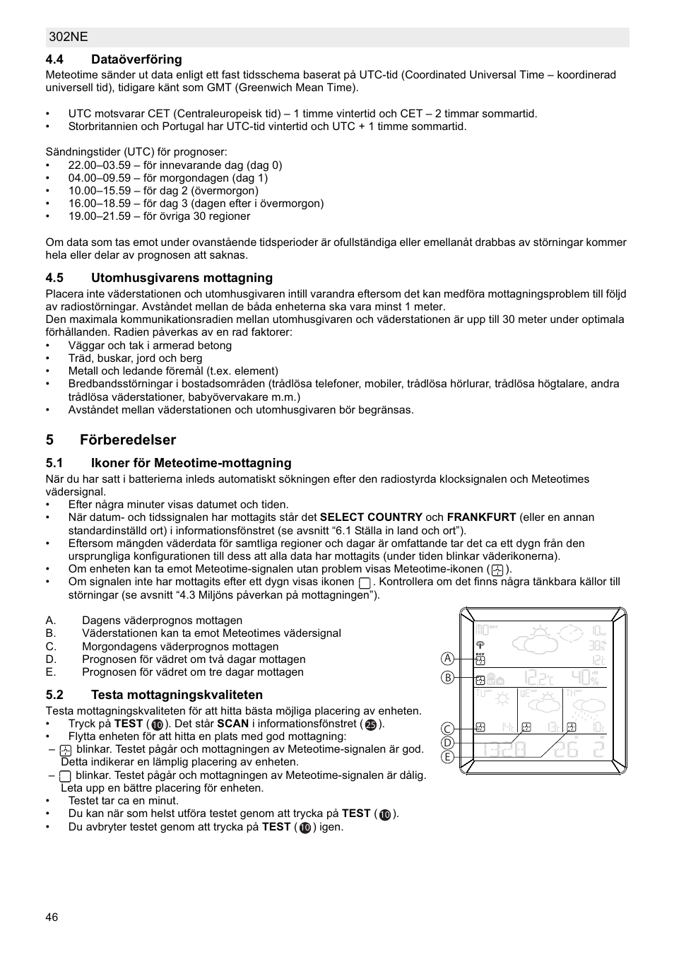 5förberedelser | National Geographic Weather Forecast 302 NE User Manual | Page 46 / 128