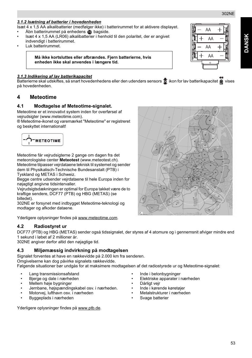 Dansk, 4meteotime | National Geographic Weather Forecast 302 NE User Manual | Page 53 / 128