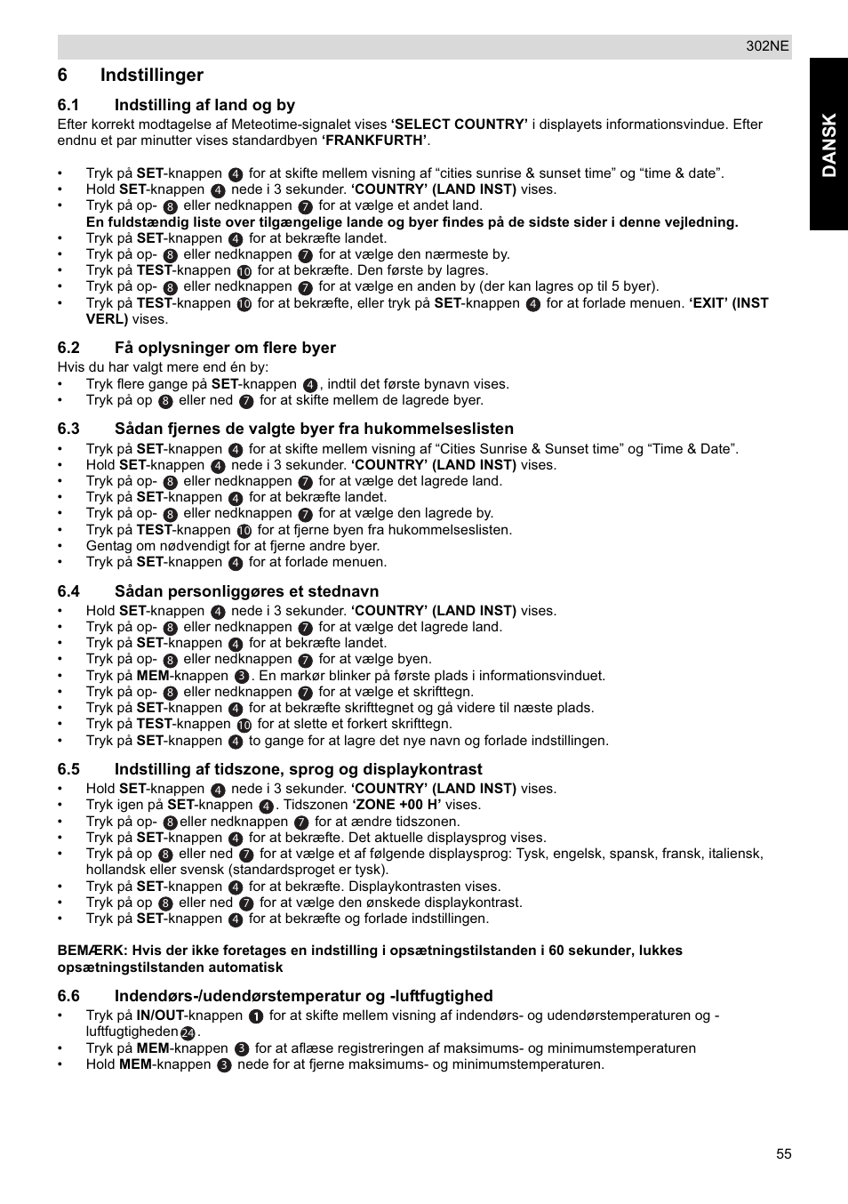 Dansk, 6indstillinger | National Geographic Weather Forecast 302 NE User Manual | Page 55 / 128