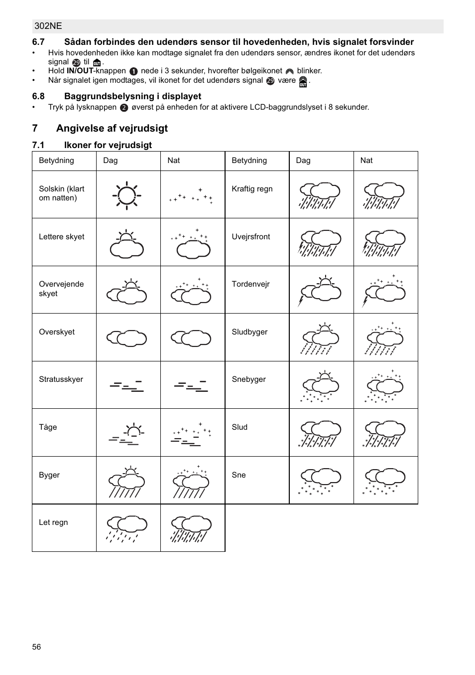 7angivelse af vejrudsigt | National Geographic Weather Forecast 302 NE User Manual | Page 56 / 128