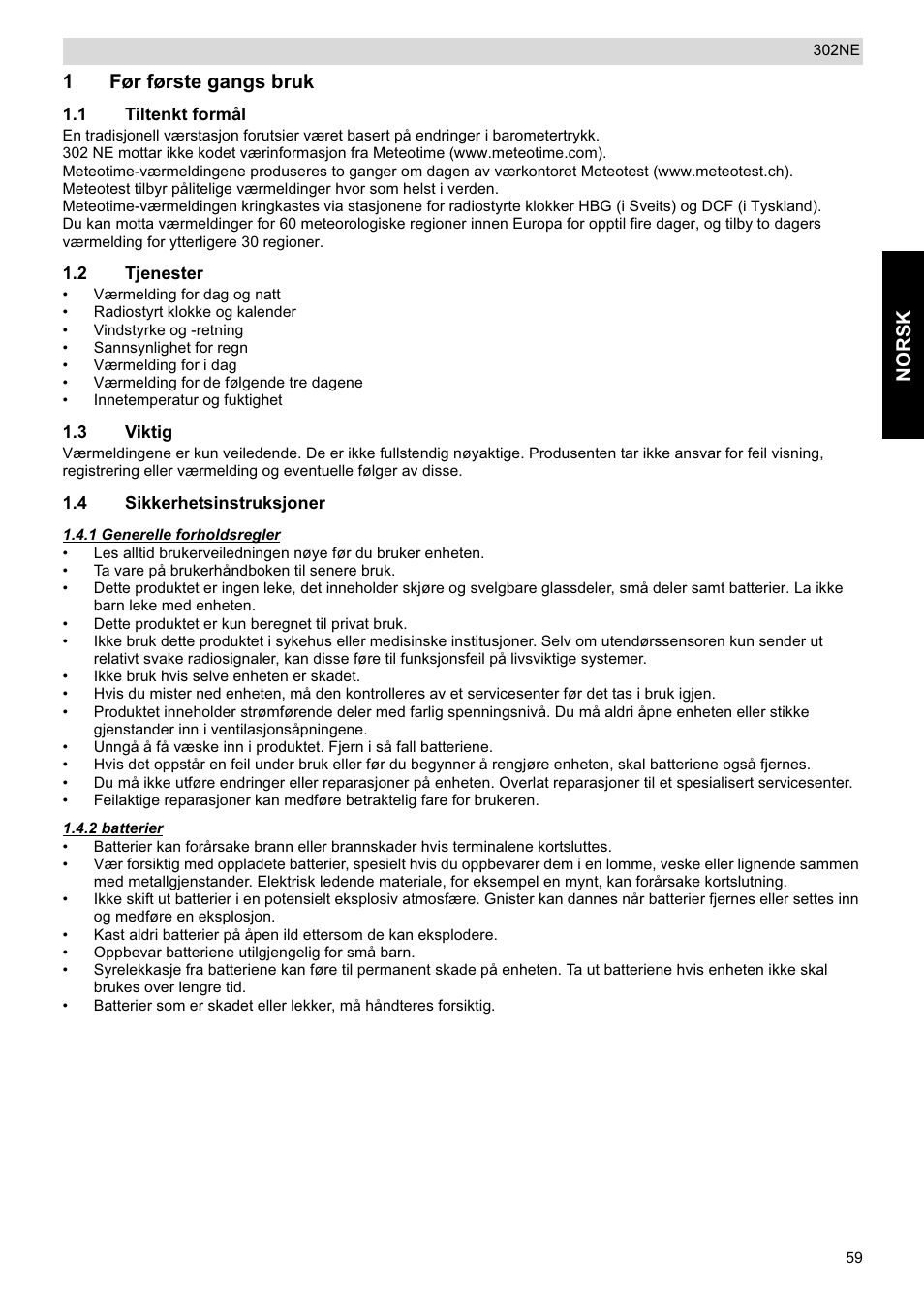 Norsk, 1før første gangs bruk | National Geographic Weather Forecast 302 NE User Manual | Page 59 / 128