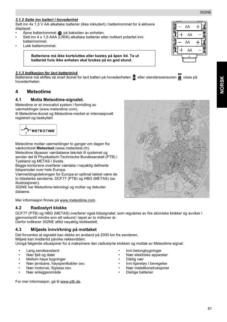 Norsk, 4meteotime | National Geographic Weather Forecast 302 NE User Manual | Page 61 / 128