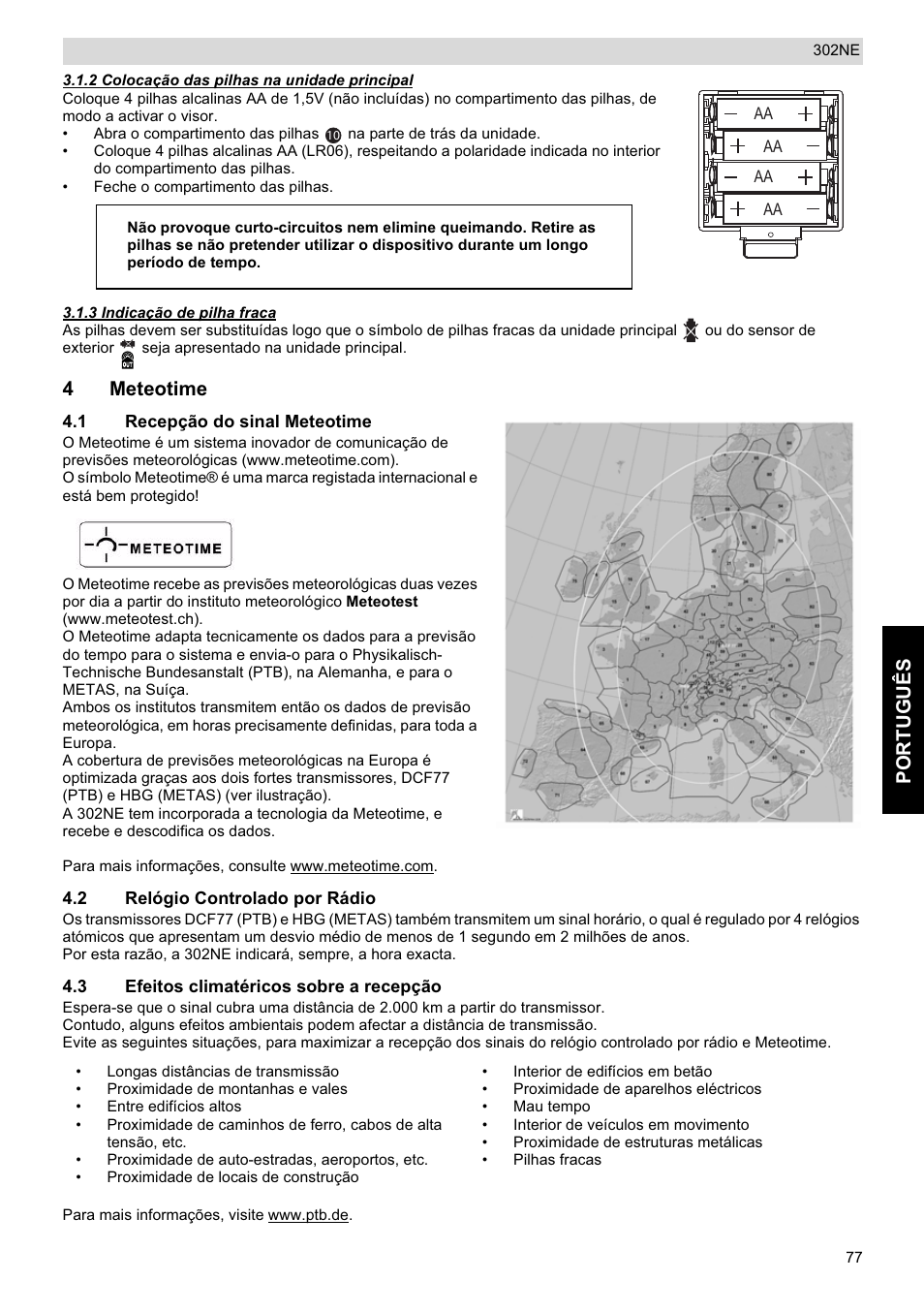 Português, 4meteotime | National Geographic Weather Forecast 302 NE User Manual | Page 77 / 128
