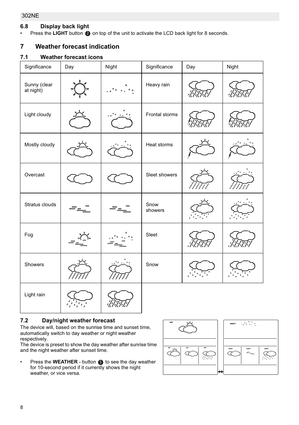 7weather forecast indication | National Geographic Weather Forecast 302 NE User Manual | Page 8 / 128