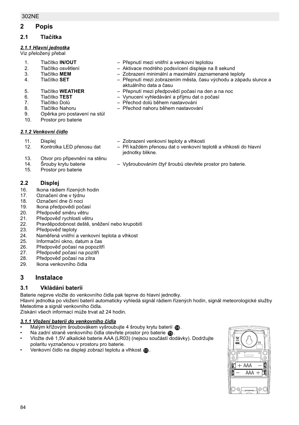 2popis, 3instalace | National Geographic Weather Forecast 302 NE User Manual | Page 84 / 128