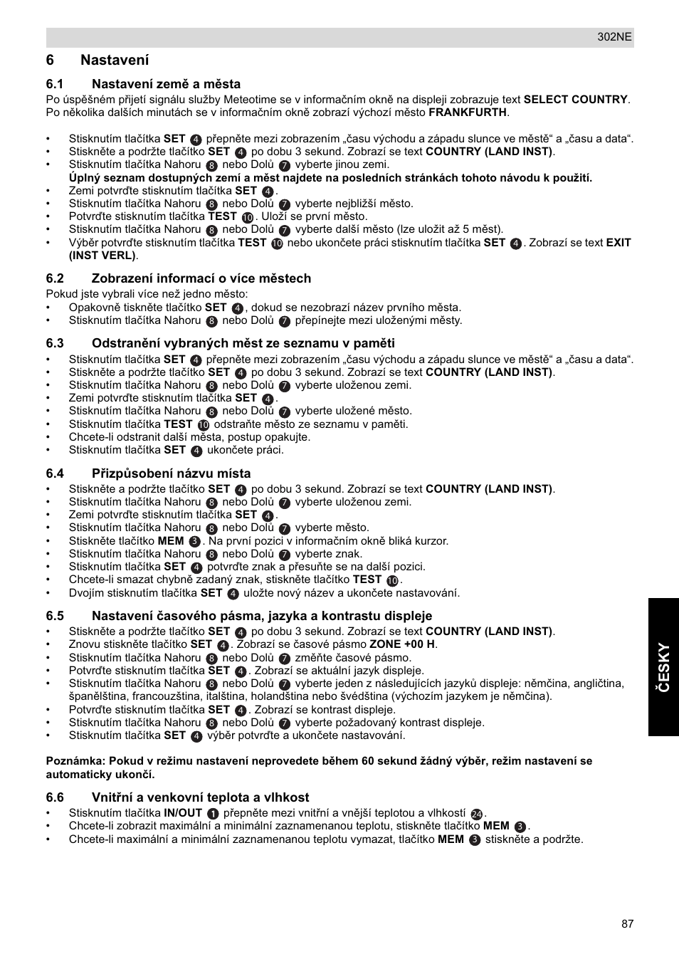 Ýesky, 6nastavení | National Geographic Weather Forecast 302 NE User Manual | Page 87 / 128