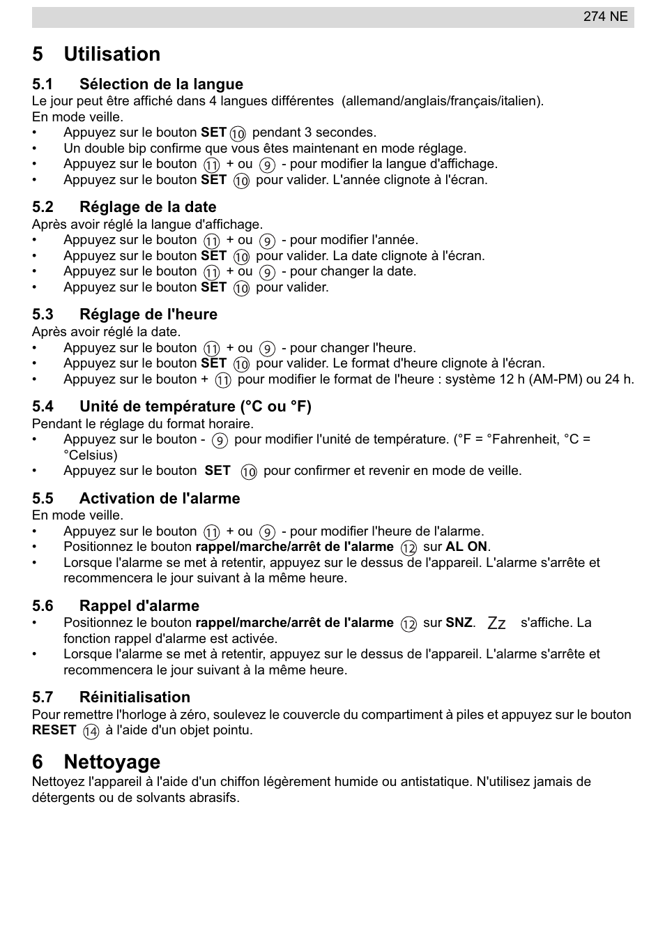 5utilisation, 6nettoyage | National Geographic 274NE User Manual | Page 13 / 64