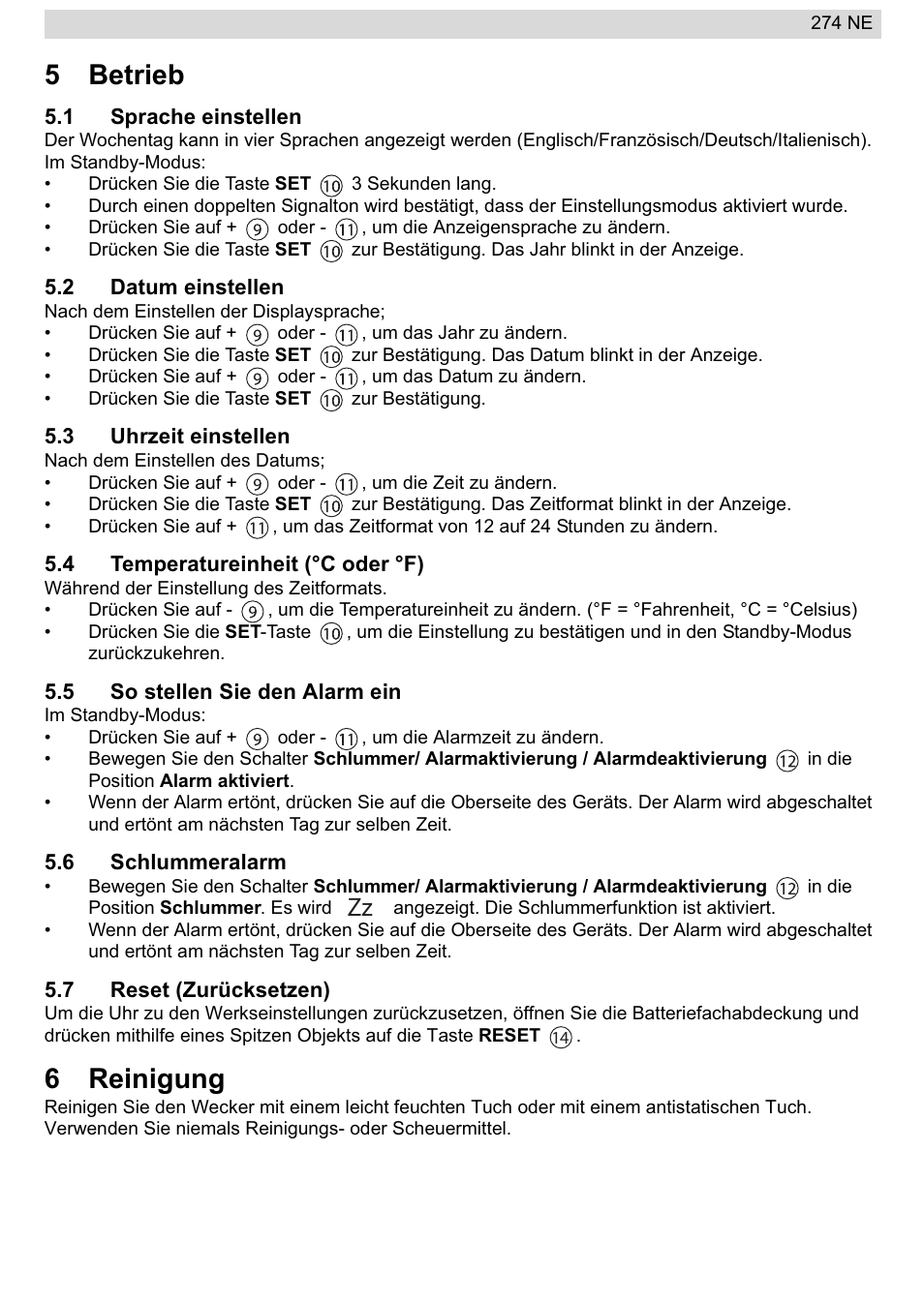 5betrieb, 6reinigung | National Geographic 274NE User Manual | Page 17 / 64