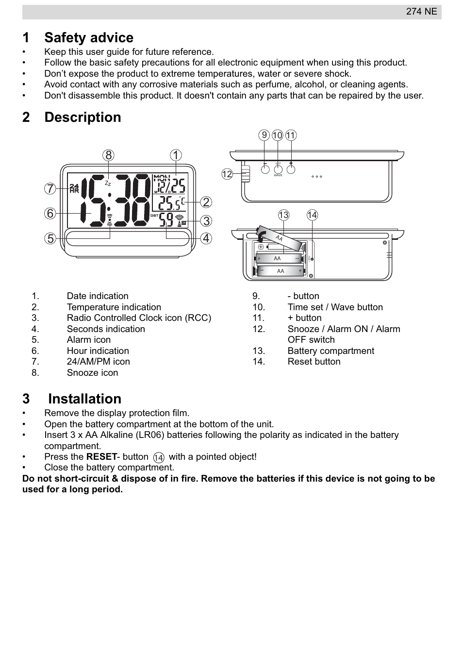 1safety advice, 2description 3 installation | National Geographic 274NE User Manual | Page 3 / 64