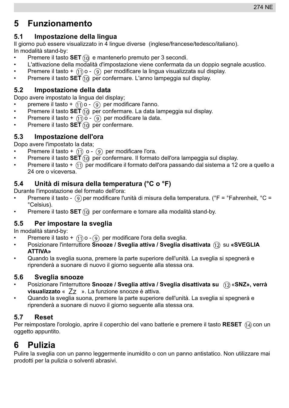 5funzionamento, 6pulizia | National Geographic 274NE User Manual | Page 37 / 64