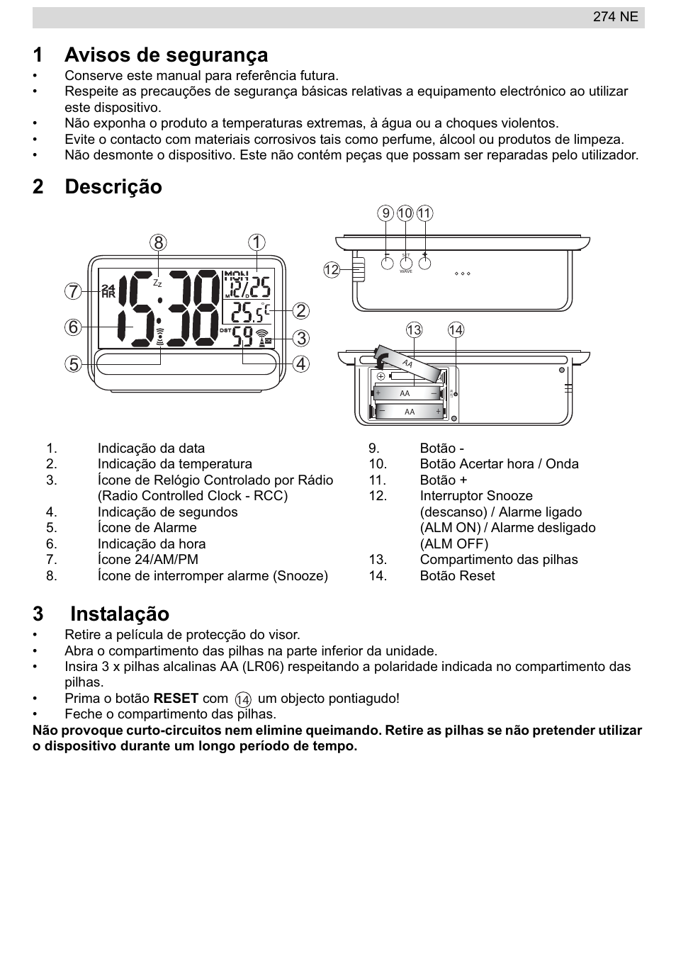 1avisos de segurança, 2descrição 3 instalação | National Geographic 274NE User Manual | Page 39 / 64