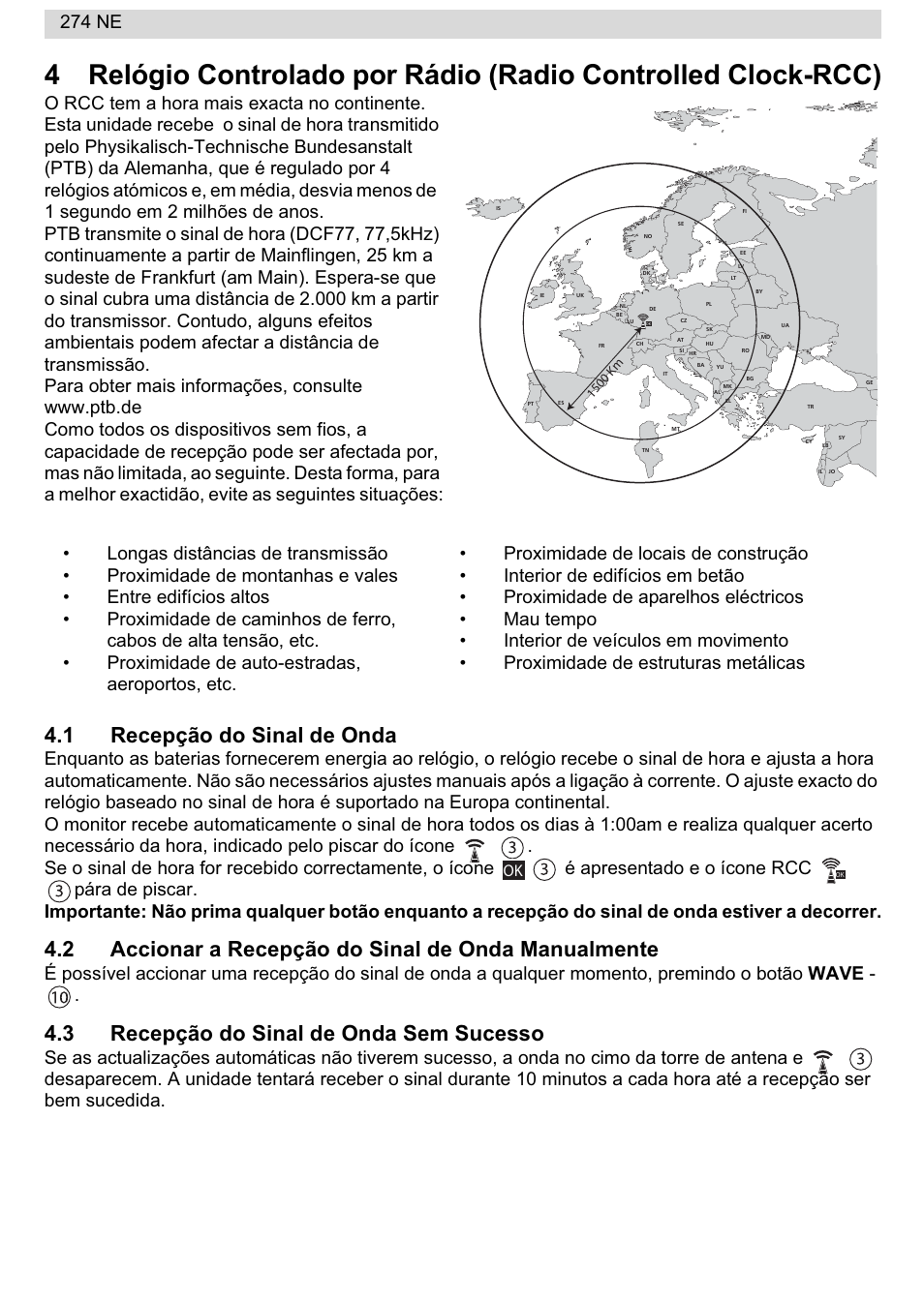 1 recepção do sinal de onda, 2 accionar a recepção do sinal de onda manualmente, 3 recepção do sinal de onda sem sucesso | 274 ne | National Geographic 274NE User Manual | Page 40 / 64