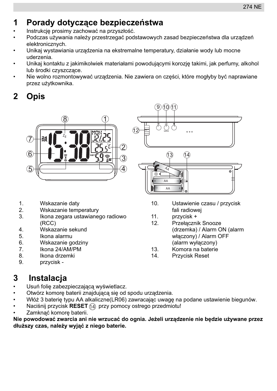 1porady dotyczące bezpieczeĕstwa, 2opis 3 instalacja | National Geographic 274NE User Manual | Page 55 / 64