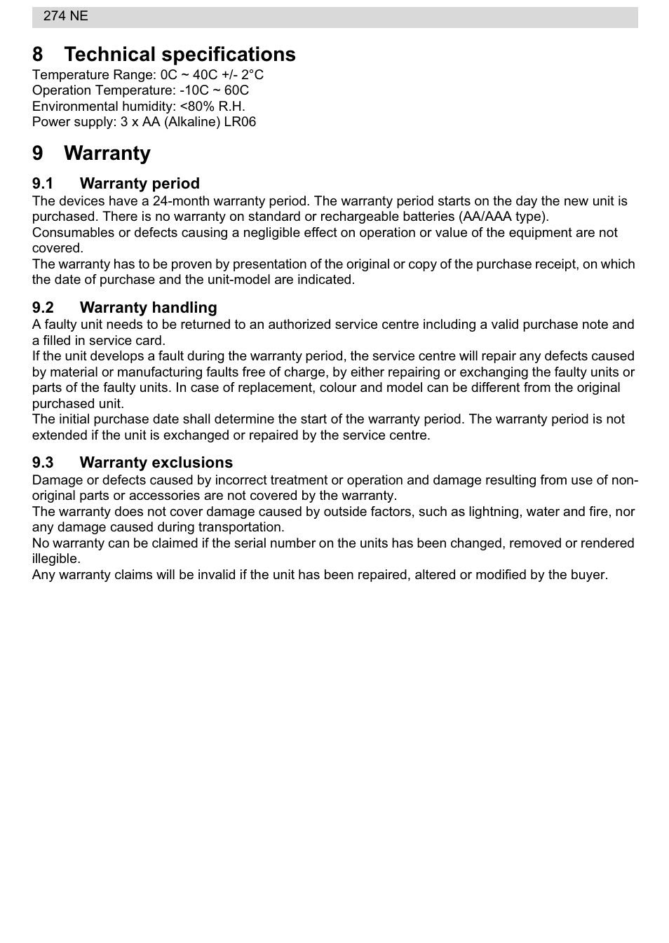 8technical specifications, 9warranty | National Geographic 274NE User Manual | Page 6 / 64