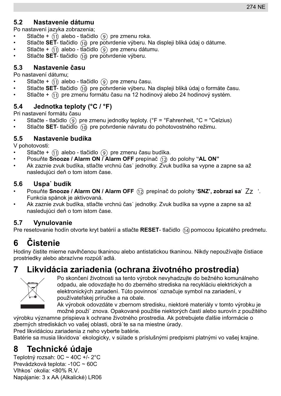 6ýistenie, 8technické údaje | National Geographic 274NE User Manual | Page 61 / 64