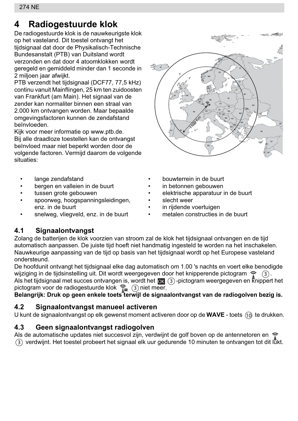 4radiogestuurde klok, 1 signaalontvangst, 2 signaalontvangst manueel activeren | 3 geen signaalontvangst radiogolven, 274 ne | National Geographic 274NE User Manual | Page 8 / 64