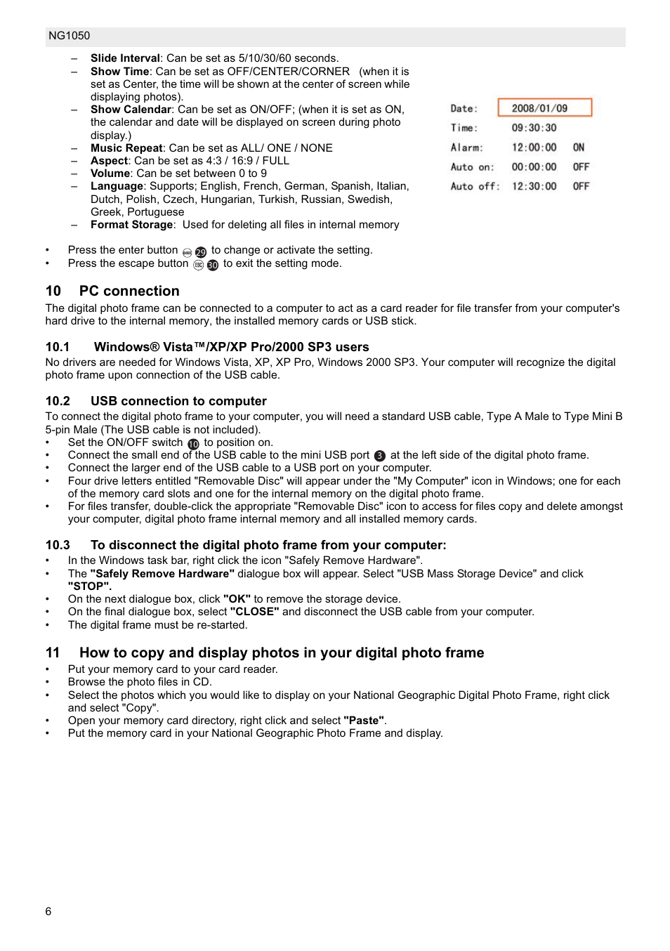 10 pc connection | National Geographic NG1050 User Manual | Page 6 / 8