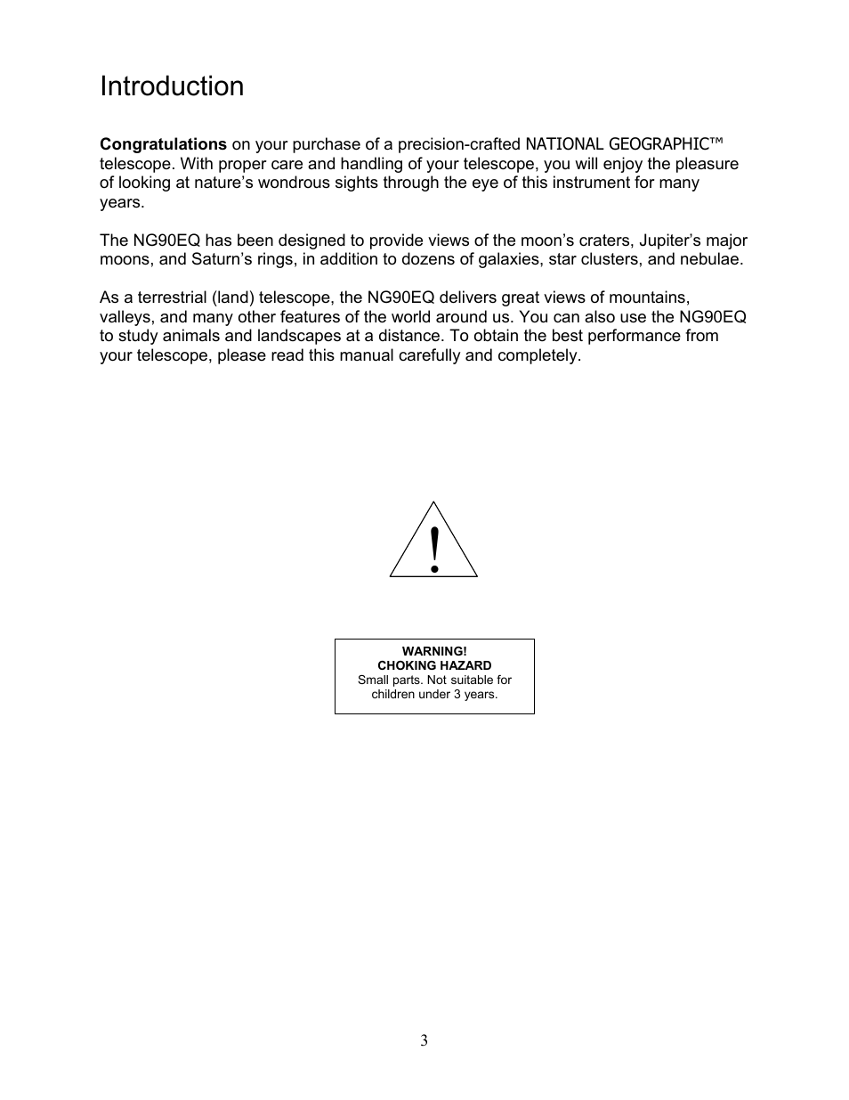 Introduction | National Geographic NG90EQ User Manual | Page 3 / 15