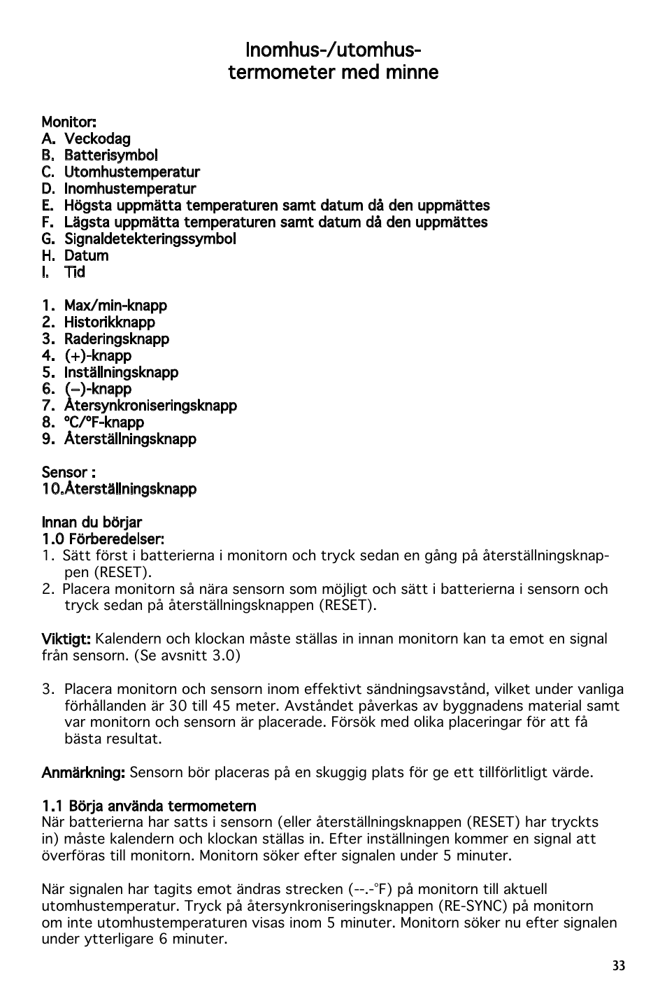 Inomhus-/utomhus- termometer med minne | National Geographic 259NE User Manual | Page 33 / 54