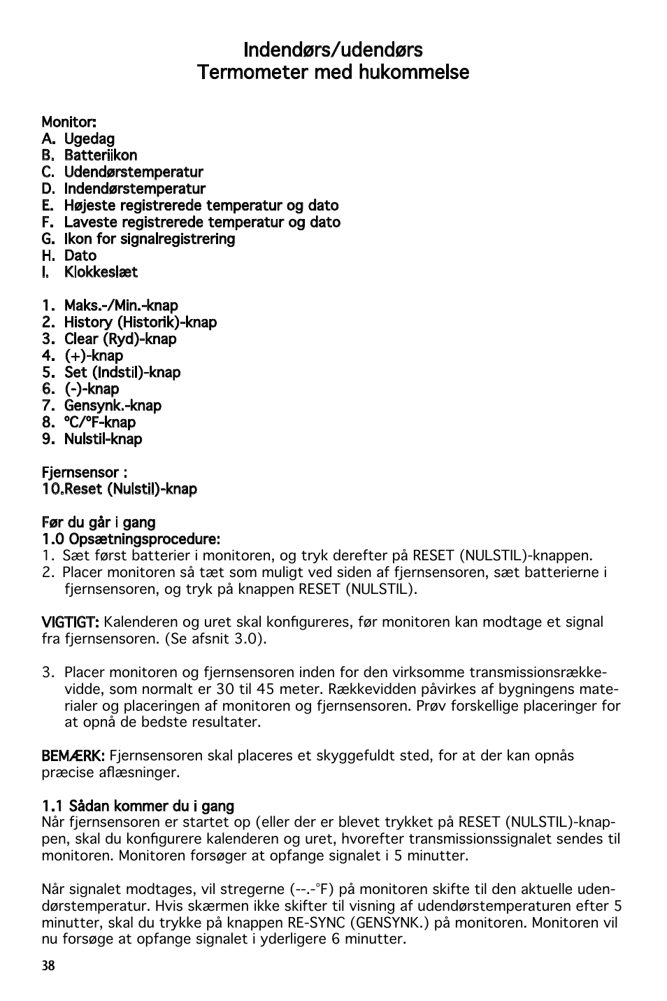 Indendørs/udendørs termometer med hukommelse | National Geographic 259NE User Manual | Page 38 / 54