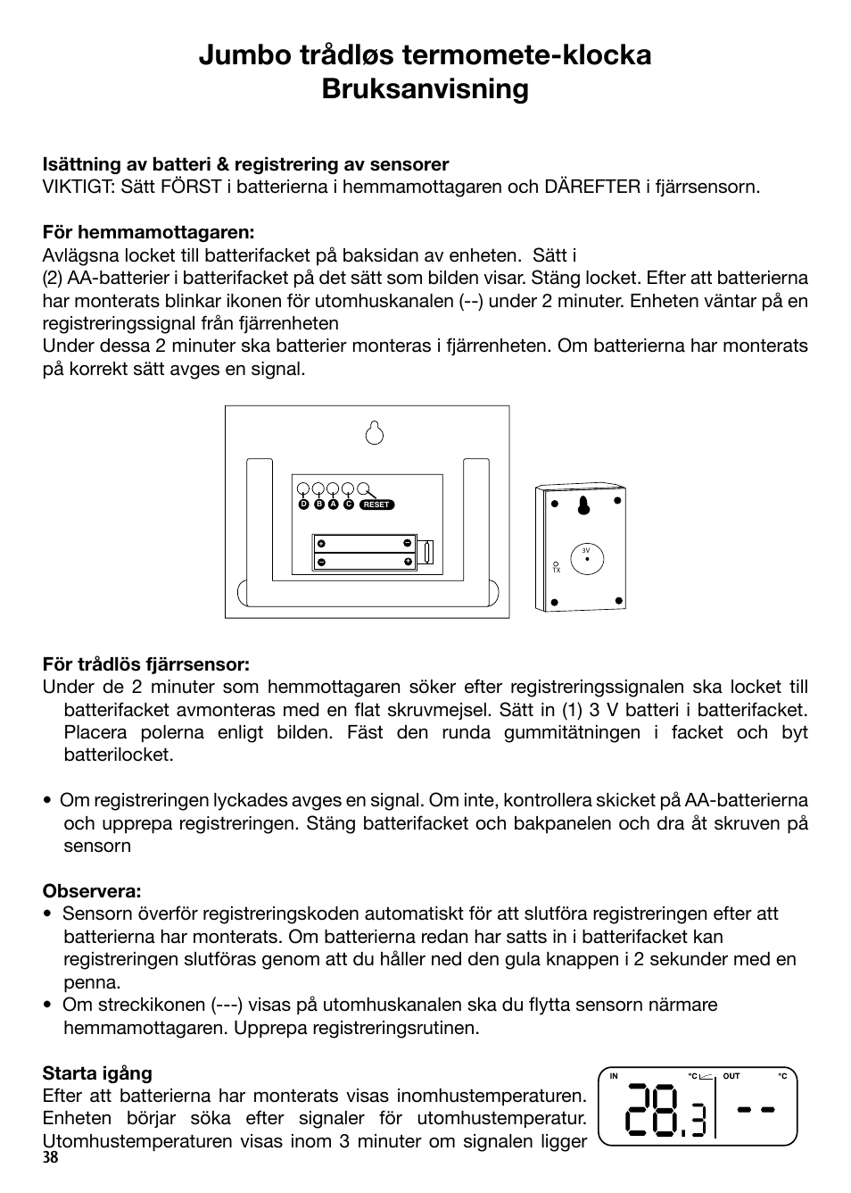 Jumbo trådløs termomete-klocka bruksanvisning | National Geographic IN103TOP User Manual | Page 38 / 58