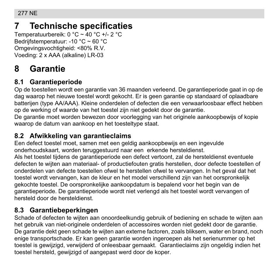 7technische specificaties, 8garantie | National Geographic 277 NE User Manual | Page 10 / 64