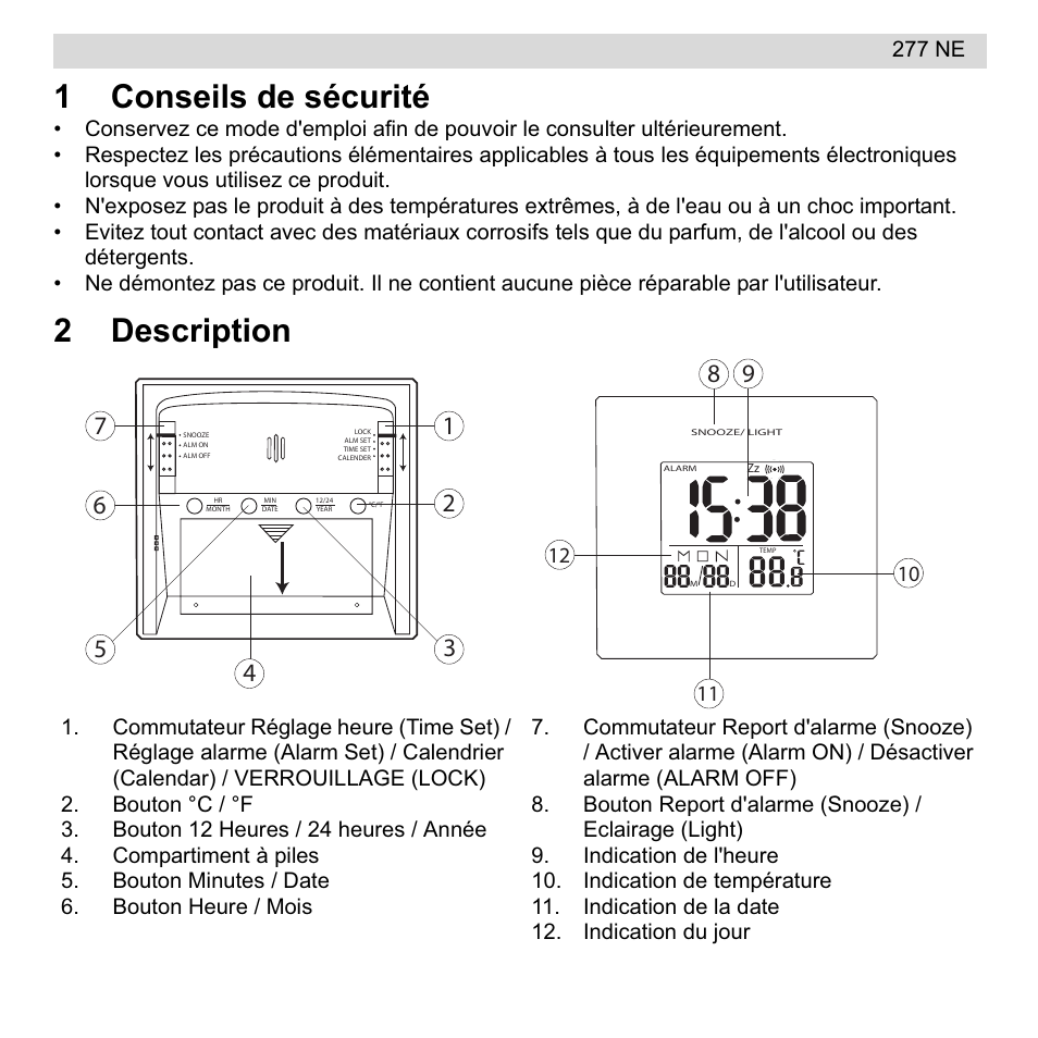 1conseils de sécurité, 2description | National Geographic 277 NE User Manual | Page 11 / 64