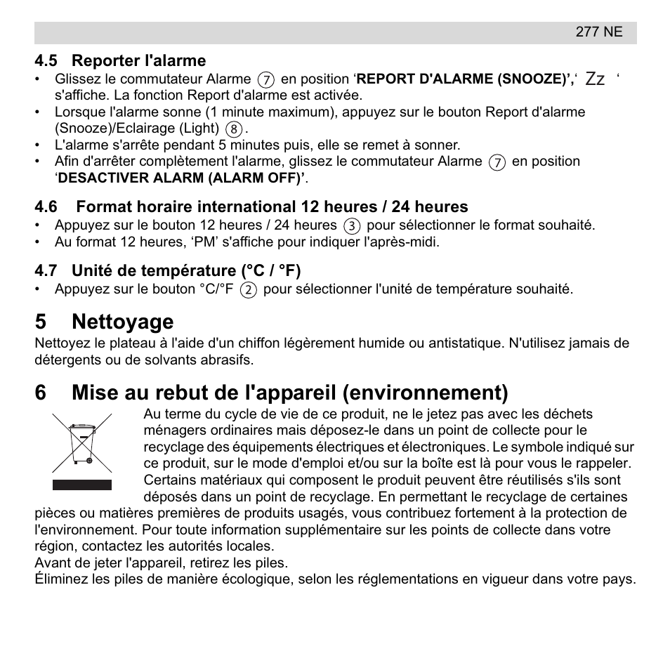 5nettoyage, 6mise au rebut de l'appareil (environnement) | National Geographic 277 NE User Manual | Page 13 / 64