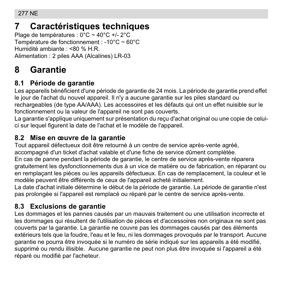 7caractéristiques techniques, 8garantie | National Geographic 277 NE User Manual | Page 14 / 64