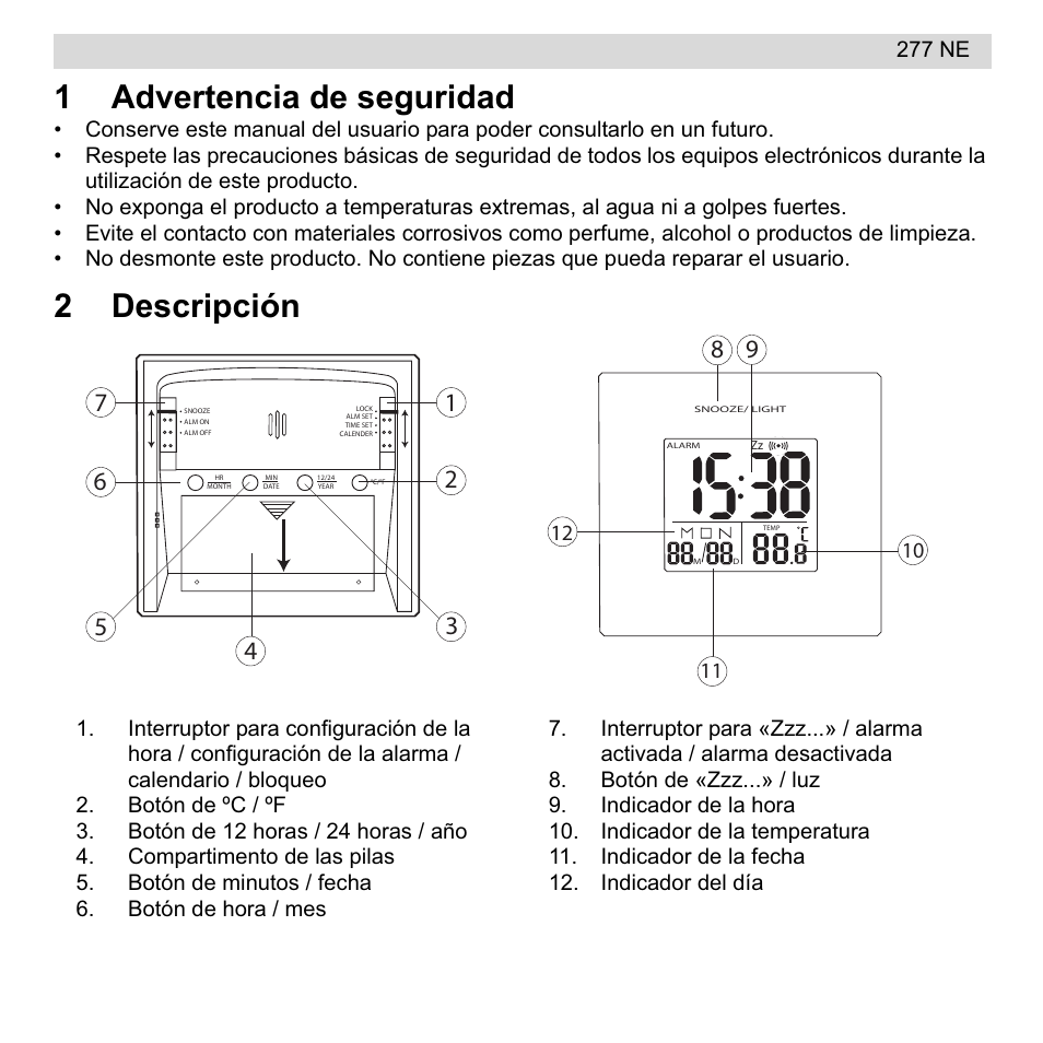 1advertencia de seguridad, 2descripción | National Geographic 277 NE User Manual | Page 19 / 64
