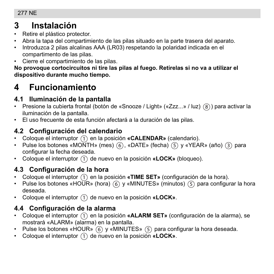 3instalación, 4funcionamiento | National Geographic 277 NE User Manual | Page 20 / 64