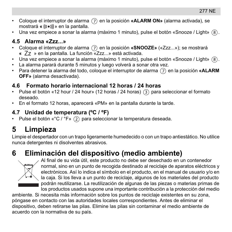 5limpieza, 6eliminación del dispositivo (medio ambiente) | National Geographic 277 NE User Manual | Page 21 / 64