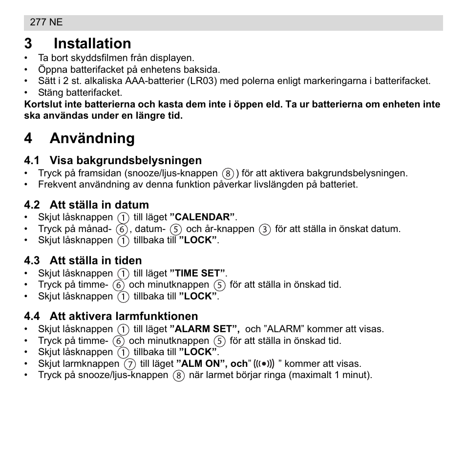 3installation, 4användning | National Geographic 277 NE User Manual | Page 24 / 64