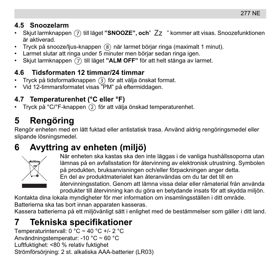 5rengöring, 6avyttring av enheten (miljö), 7tekniska specifikationer | National Geographic 277 NE User Manual | Page 25 / 64