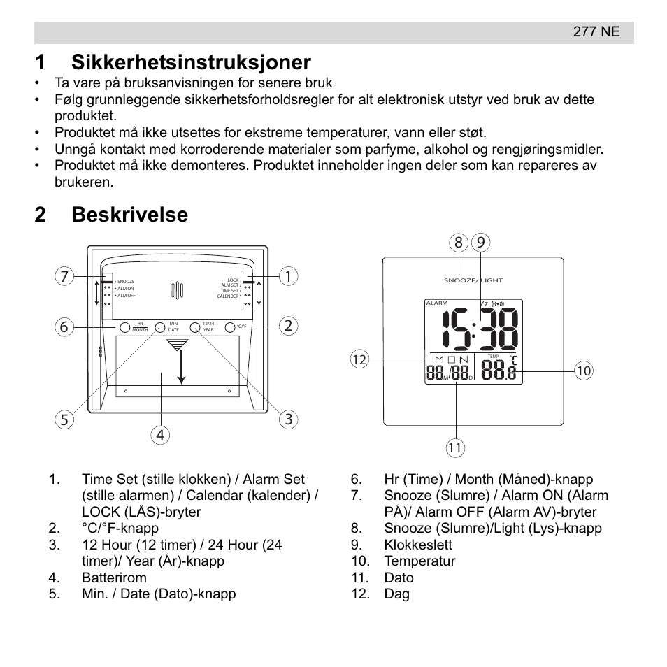 1sikkerhetsinstruksjoner, 2beskrivelse | National Geographic 277 NE User Manual | Page 31 / 64