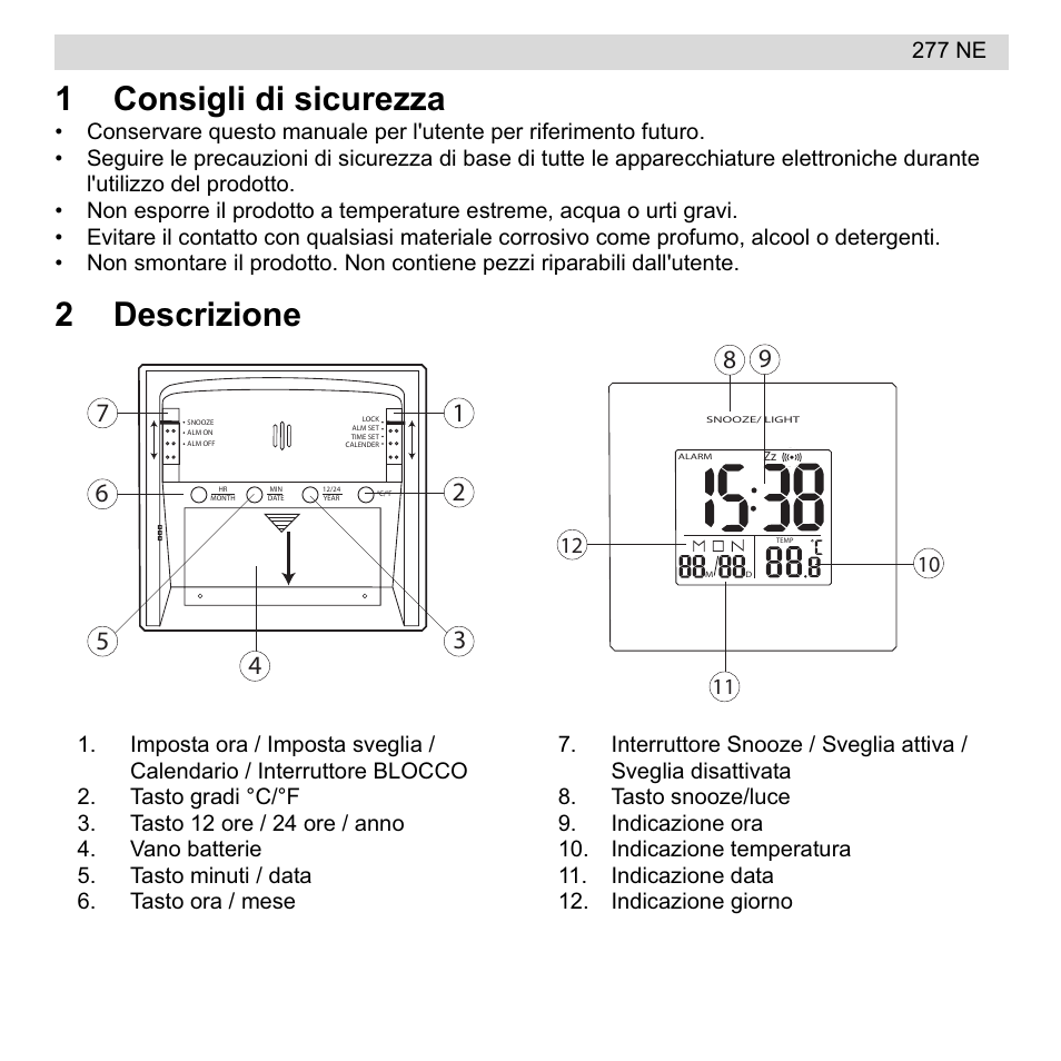 1consigli di sicurezza, 2descrizione | National Geographic 277 NE User Manual | Page 35 / 64